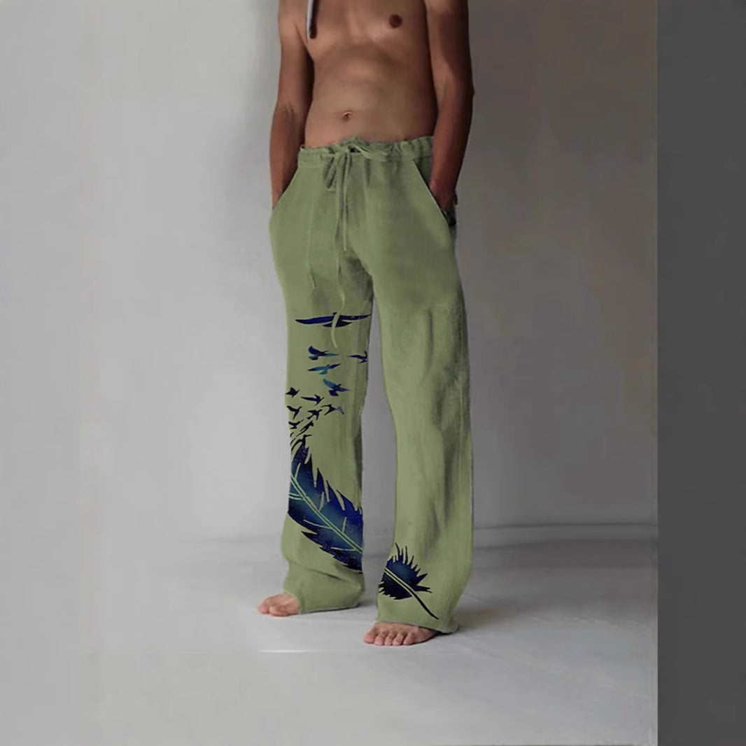 Pantalon d'été confortable pour femmes avec un design unique de plumes Echoarchiv