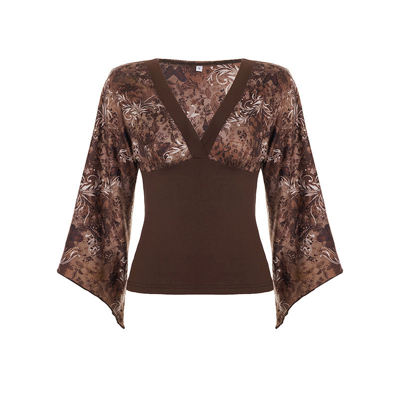 Blouse à manches longues pour femmes avec des manches volumineuses et imprimé floral R&B