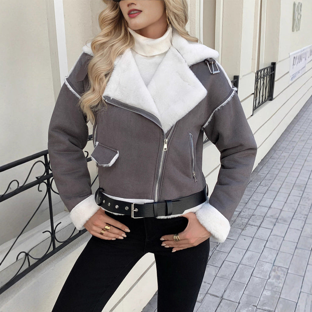 Veste en simili cuir pour femmes avec garniture en fausse fourrure luxueuse