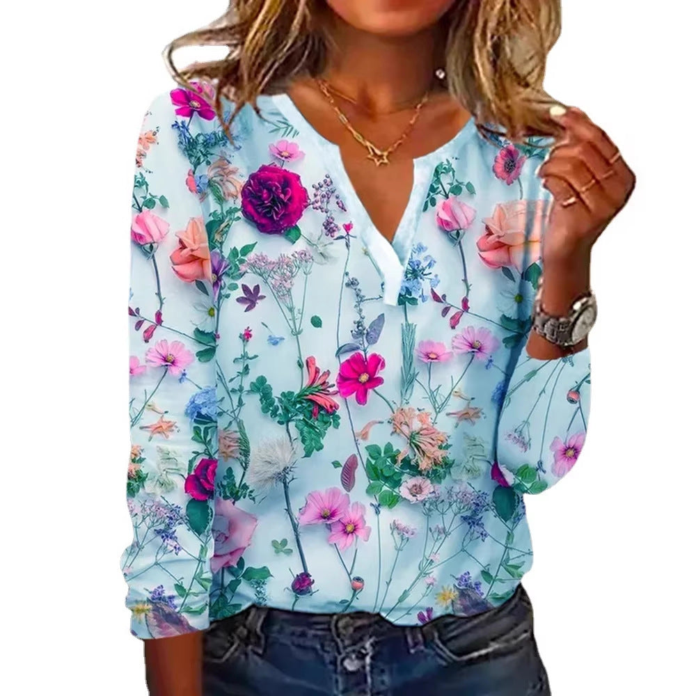 Blouse Longue Florale Femme en Look Chiffon avec Décolleté en V et Silhouette Décontractée Echoarchiv