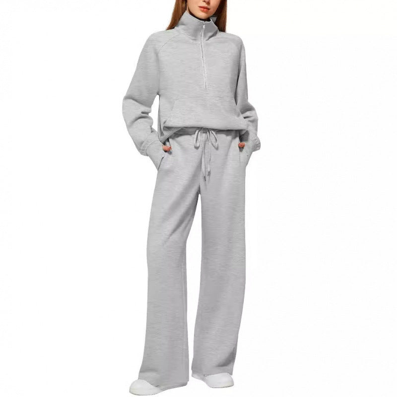 Ensemble de lounge pour femmes en deux parties avec demi-zip, col montant et pantalon palazzo ample Echoarchiv