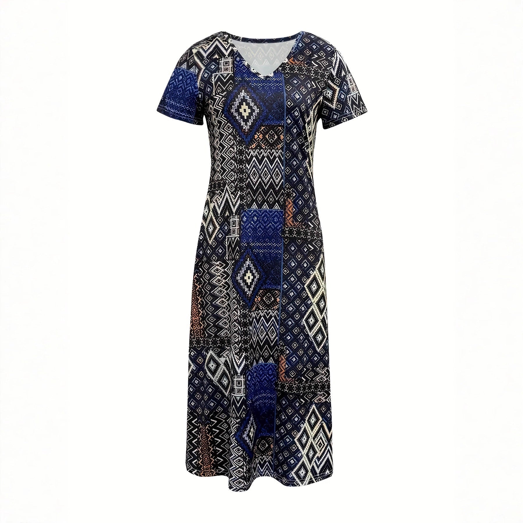 Robe maxi femme avec motif géométrique et décolleté en V R&B