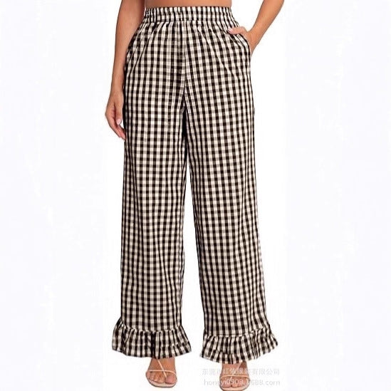 Pantalon Palazzo pour femmes avec taille élastique, poches latérales et ourlet à volants Echoarchiv