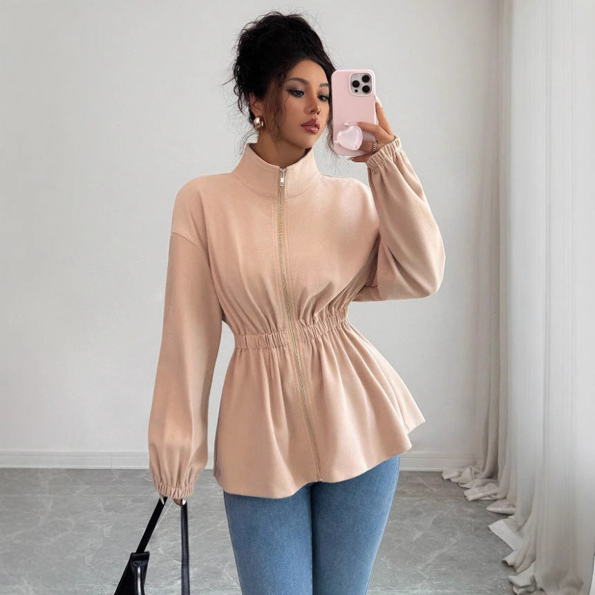 Veste à zip mode pour femmes avec ceinture à la taille