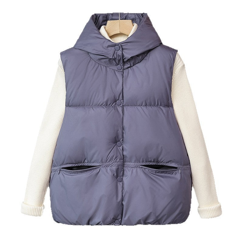 Gilet thermique sans manches pour femmes avec col montant volumineux, patte de boutonnage dissimulée et poches zippées sur les côtés Echo Archiv