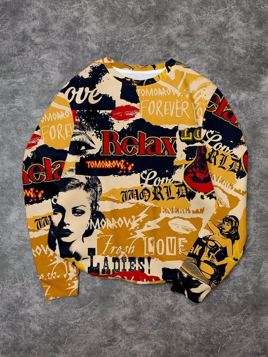 Sweatshirt décontracté pour femmes avec impression graphique créative Echoarchiv