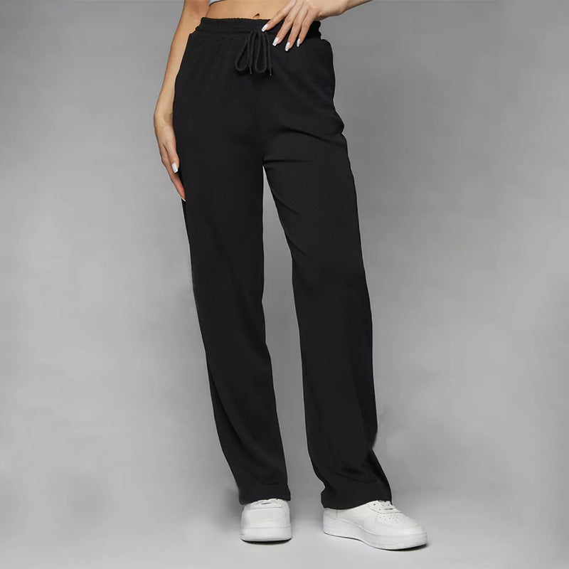 Pantalon de lounge large pour femmes avec taille haute, ceinture élastique et cordon de serrage Echo Archive
