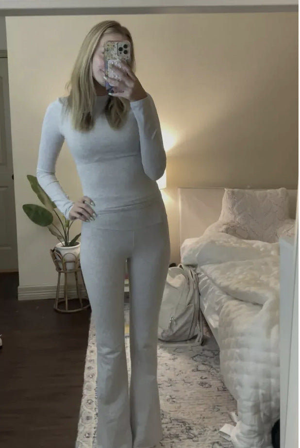 Ensemble Top Court à Manches Longues Ajusté et Leggings Taille Haute en Jersey Fonctionnel Echoarchiv
