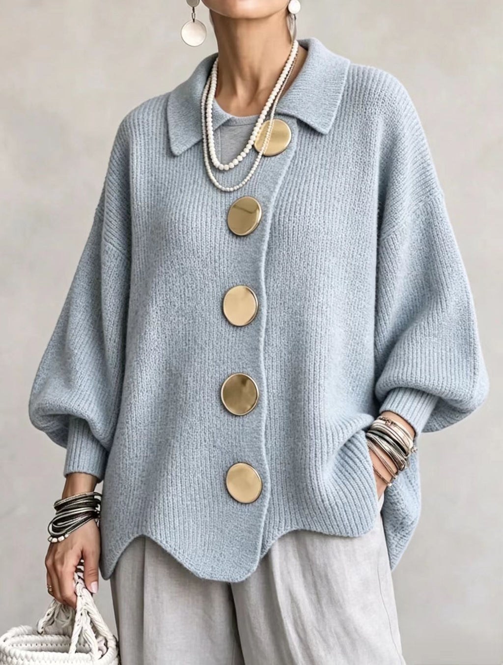 Cardigan à manches longues pour femmes avec boutons