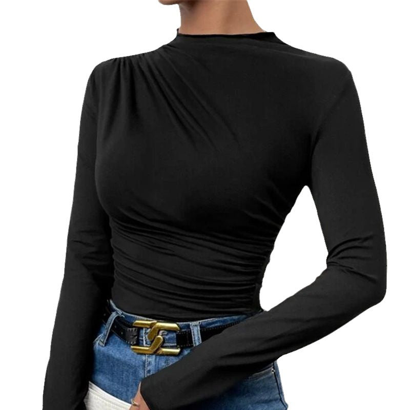 T-shirt à manches longues ajusté pour femmes avec drapé sur le côté et détail drapé Echoarchiv