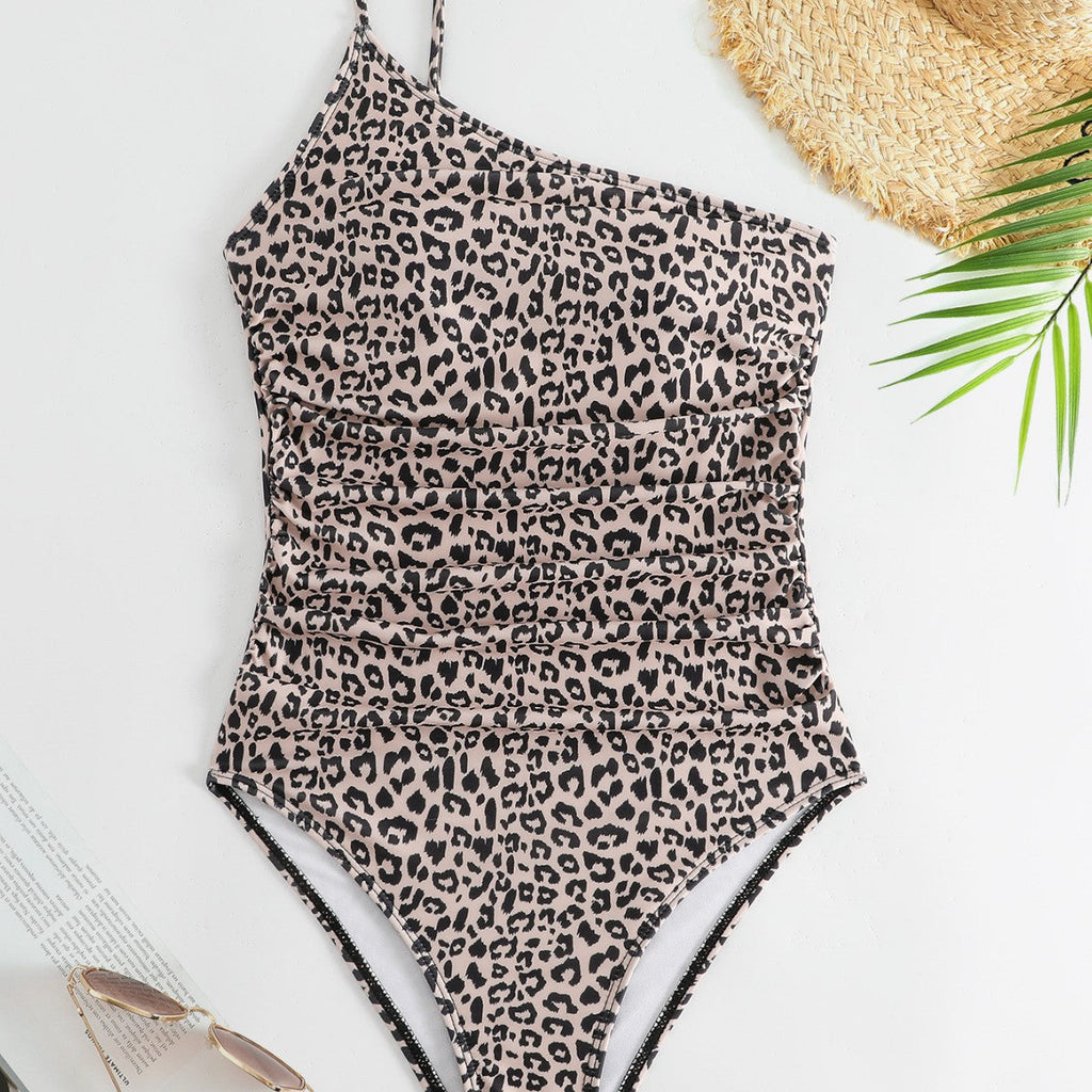 Maillot de bain femme à une épaule avec un imprimé animal stylé et des fronces féminines R&B