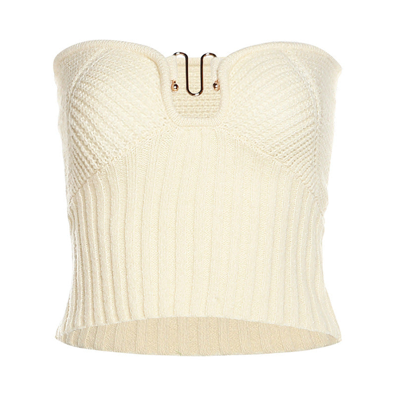 Haut sans bretelles pour femmes avec un tricot côtelé soigné et un décolleté à la mode R&B