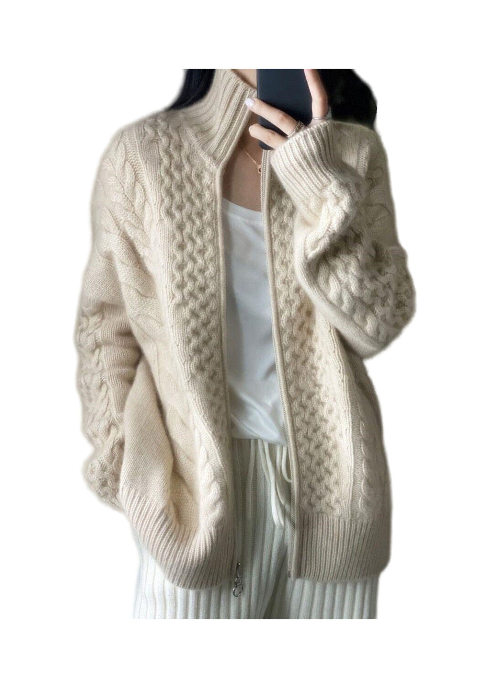 Pull oversized long pour femmes avec col montant