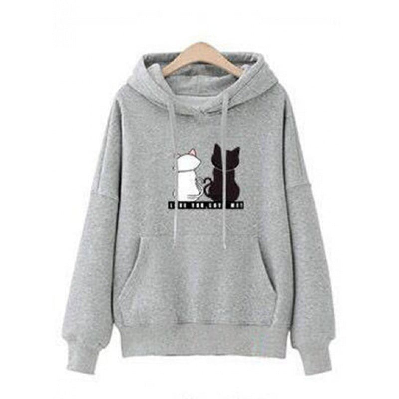 Sweat à capuche pour femmes avec imprimé de chat, coupe décontractée et poche kangourou Echo Archive