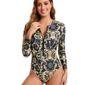 Maillot de bain long à manches pour femmes avec fermeture éclair et motifs élégants Drune