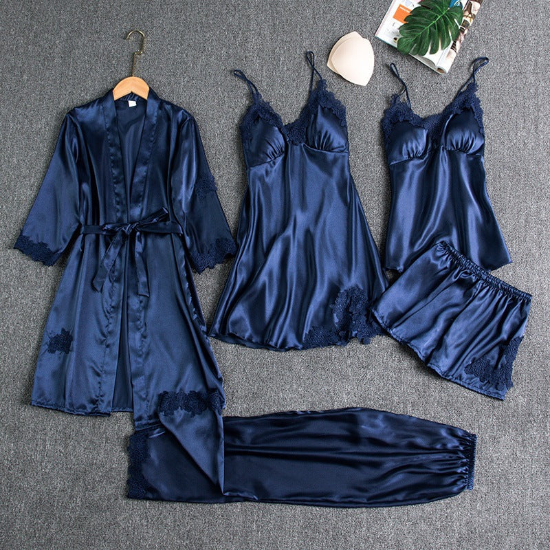 Ensemble de Pyjamas pour Femmes 5 Pièces avec Dentelle et Robe de Chambre