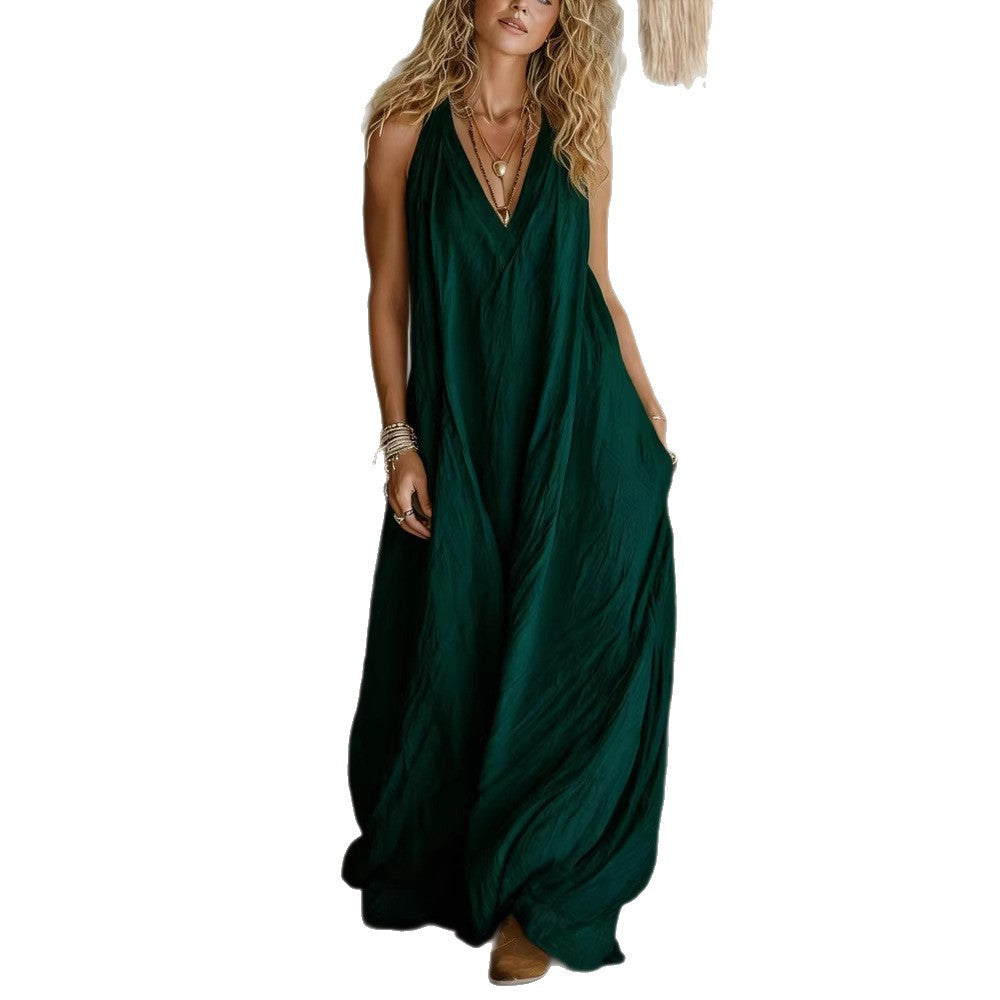Robe Maxi Décontractée pour Femmes avec Coupe Asymétrique et Décolleté en V de R&B