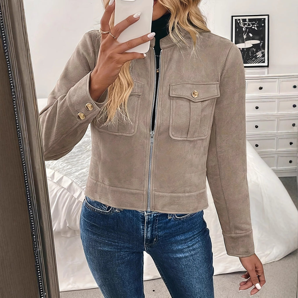 Veste courte pour femmes avec poches à rabat et fermeture éclair