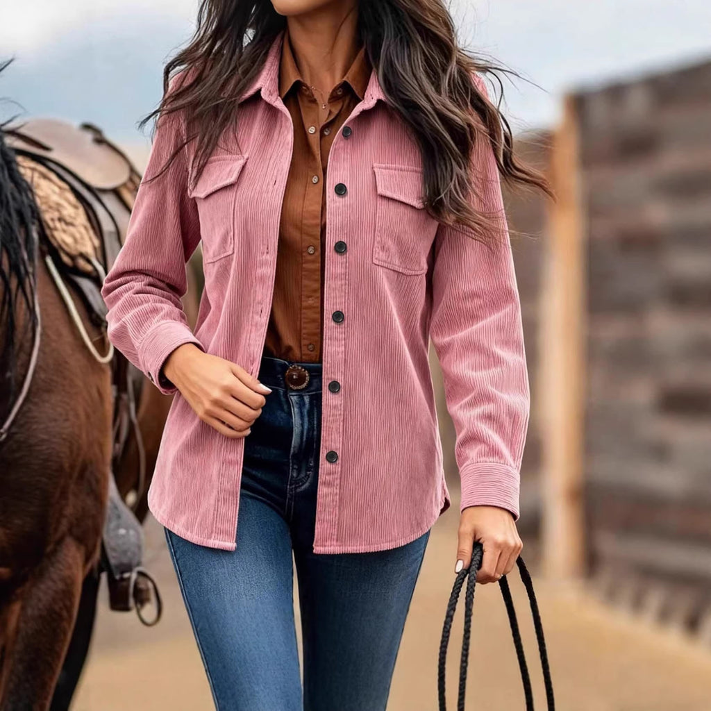 Veste en corduroy pour femmes avec poches poitrine pratiques