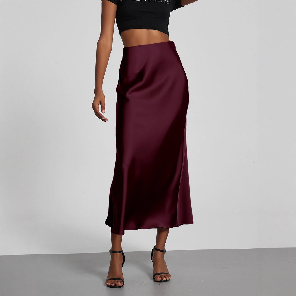Jupe en Satin Stretch Élégante pour Femmes avec Taille Haute et Coupe Flottante R&B