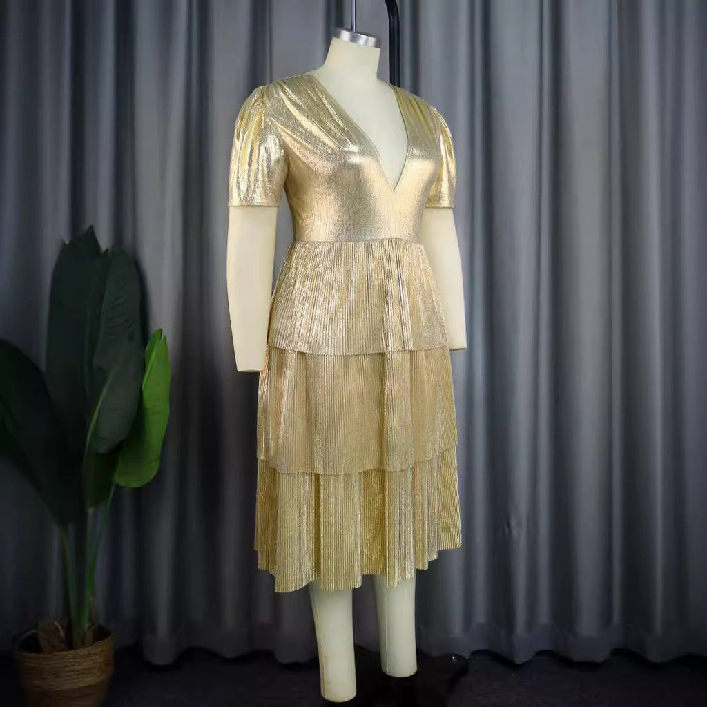 Robe de soirée brillante pour femmes avec design volumineux à volants R&B
