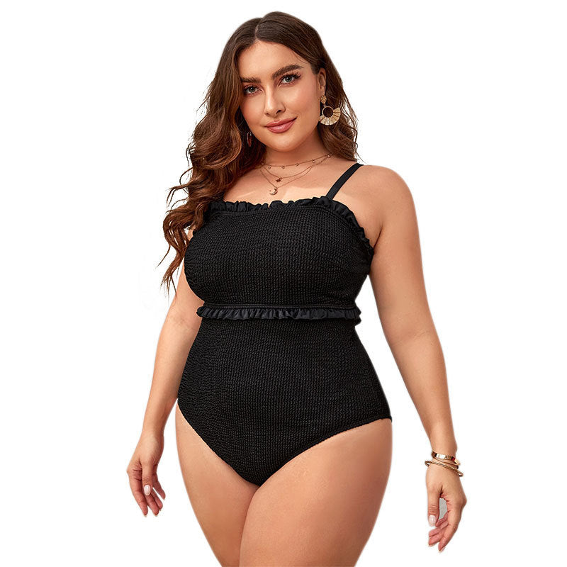 Maillot de bain une pièce à décolleté haut pour femmes avec détails en volants R&B