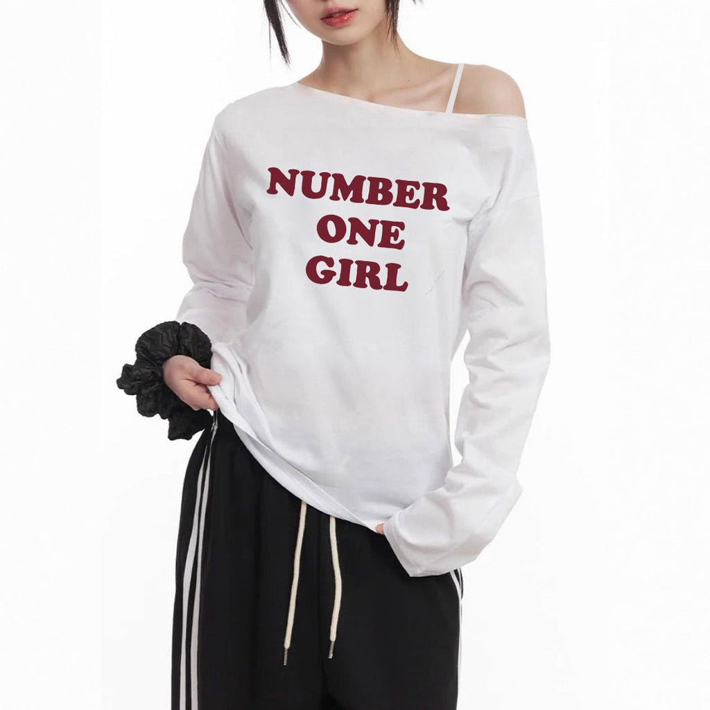 T-shirt asymétrique à épaule dénudée pour femmes avec impression statement et coupe oversize décontractée Echo Archiv