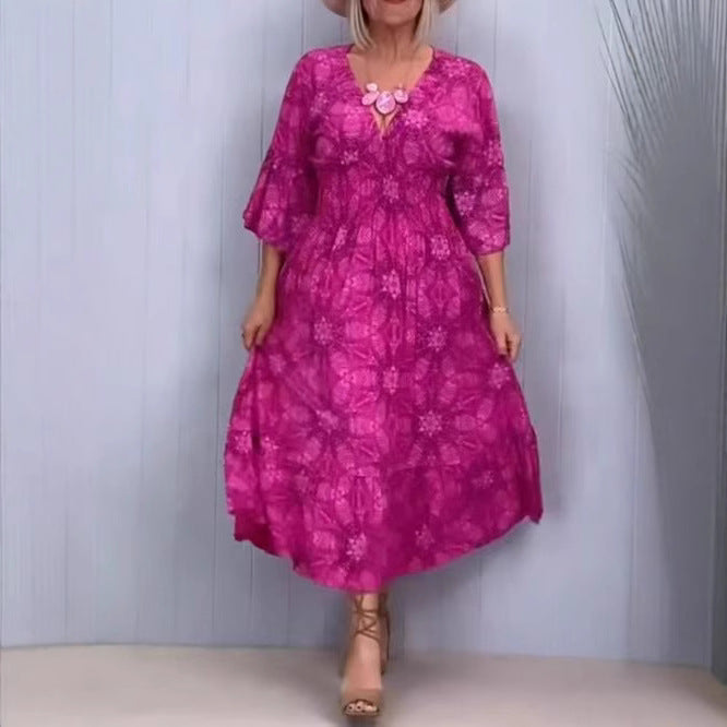 Robe midi légère pour femmes avec décolleté en V, ourlet en couches et manches volantées mi-longues R&B