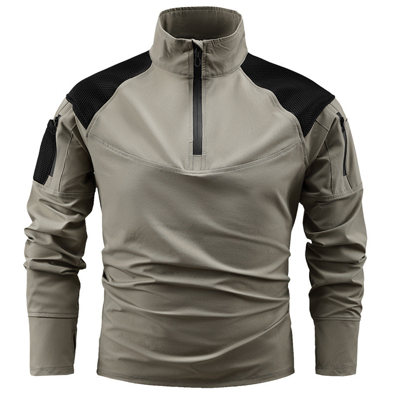 Chemise de combat tactique pour hommes avec demi-fermeture éclair, épaules en mesh respirant et poches multifonctionnelles Echo Archiv