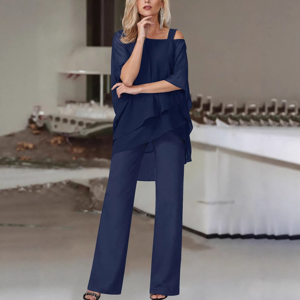 Blouse à couches pour femmes avec bretelles asymétriques et volant asymétrique Echoarchiv