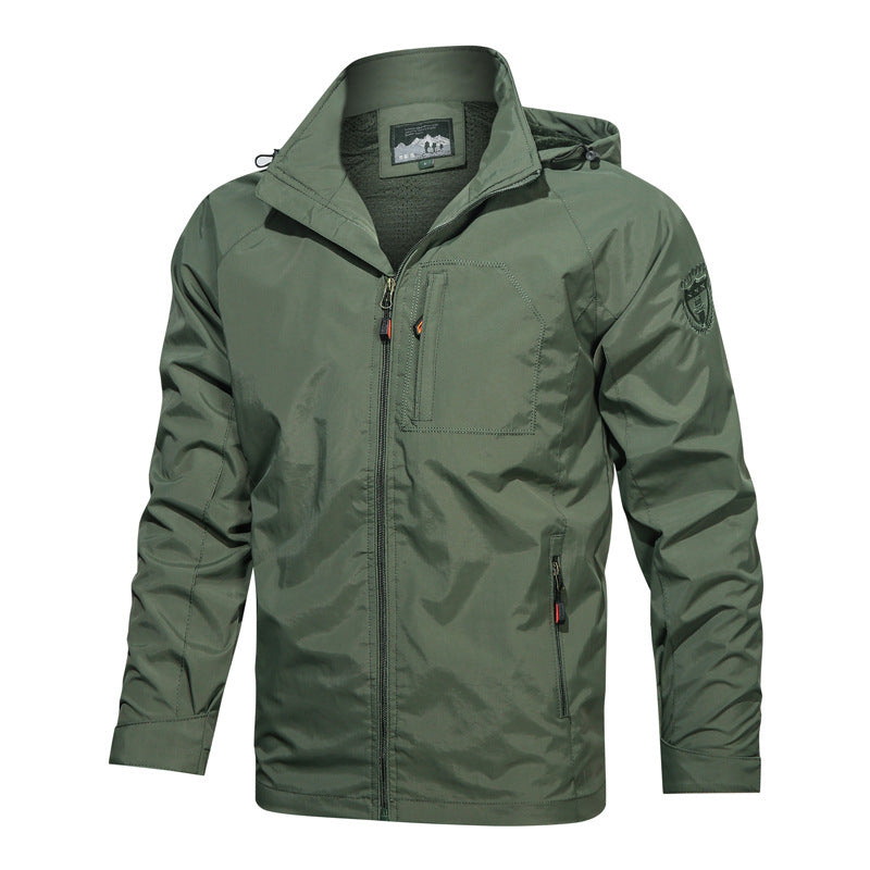 Veste de plein air légère, coupe-vent pour hommes avec capuche et poche poitrine tactique Echo Archiv