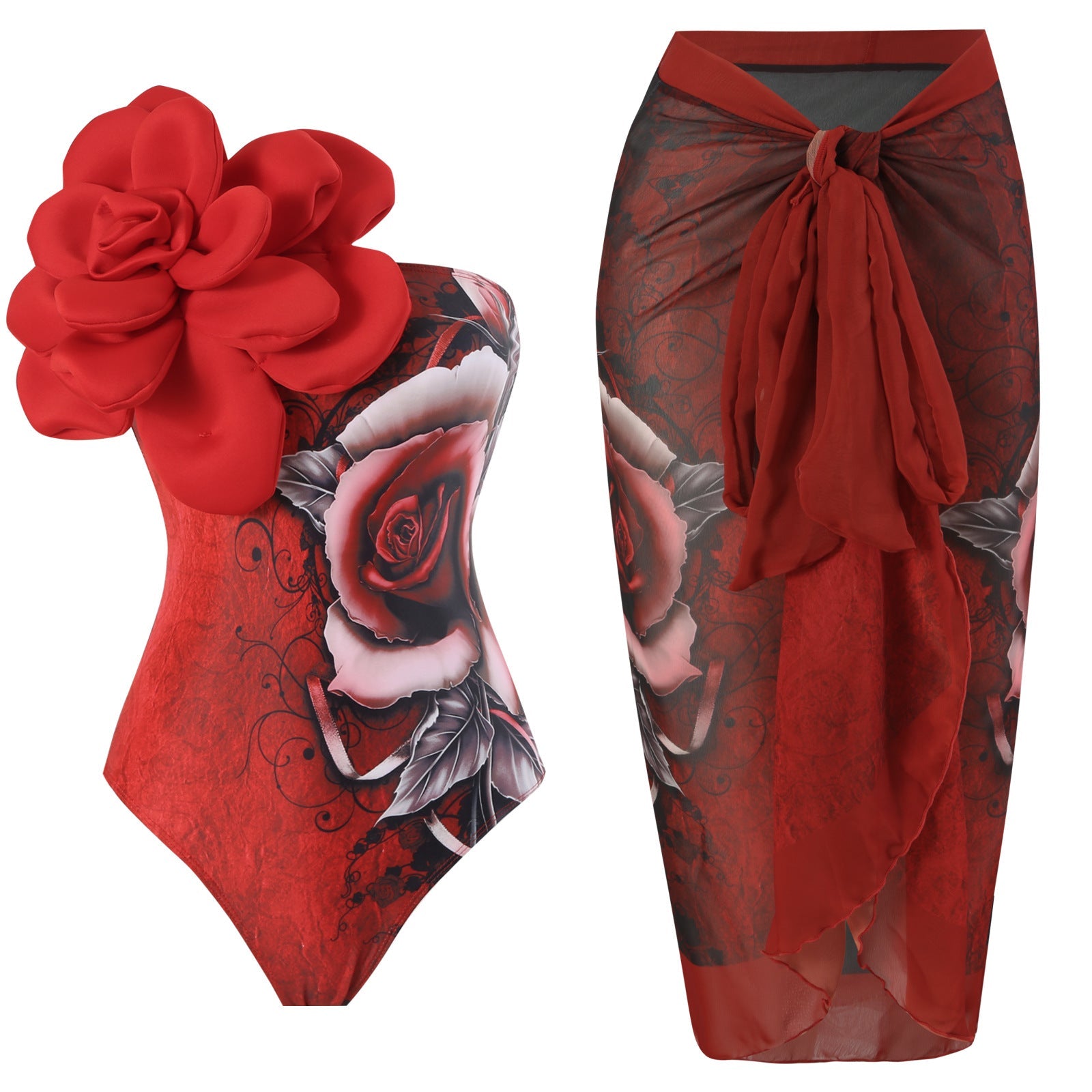 Maillot de bain élégant pour femmes avec détail floral et tunique de plage transparente Echo Archiv