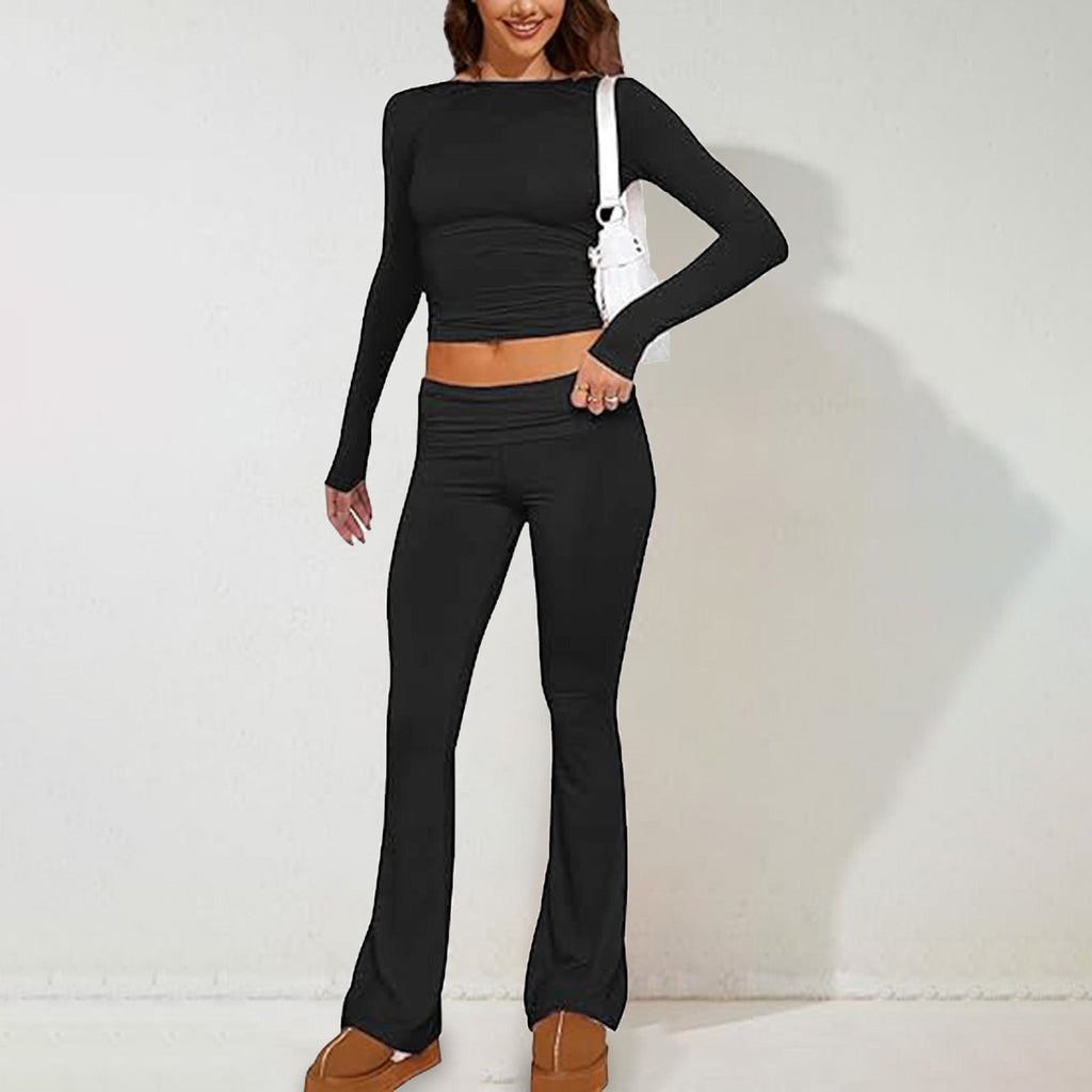 Ensemble de lounge stretch deux pièces pour femmes avec crop-top cintré à manches longues et leggings évasés taille haute Echo Archiv