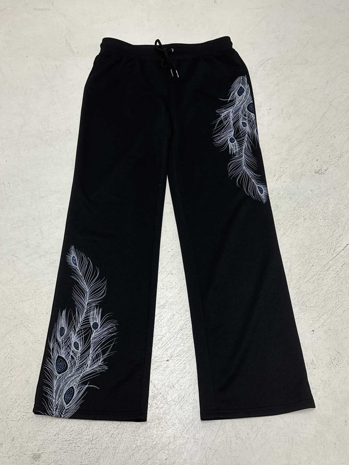 Pantalon de lounge large pour femmes avec cordon de serrage, taille confortable et imprimé de plume de paon Echo Archiv