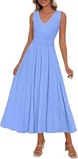 Robe plissée pour femmes avec décolleté en V et ourlet évasé R&B