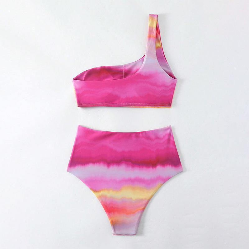 Ensemble de bikini taille haute pour femmes avec top asymétrique et dégradé de couleurs R&B