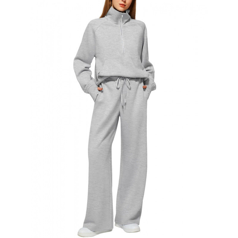 Ensemble de lounge pour femmes en deux parties avec demi-zip, col montant et pantalon palazzo ample Echoarchiv