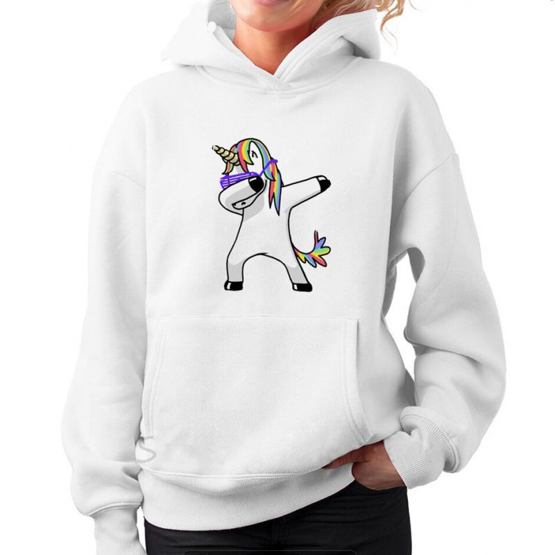 Sweat à capuche pour femmes avec impression de licorne en train de dab, poche kangourou et mélange de coton doux Echo Archive