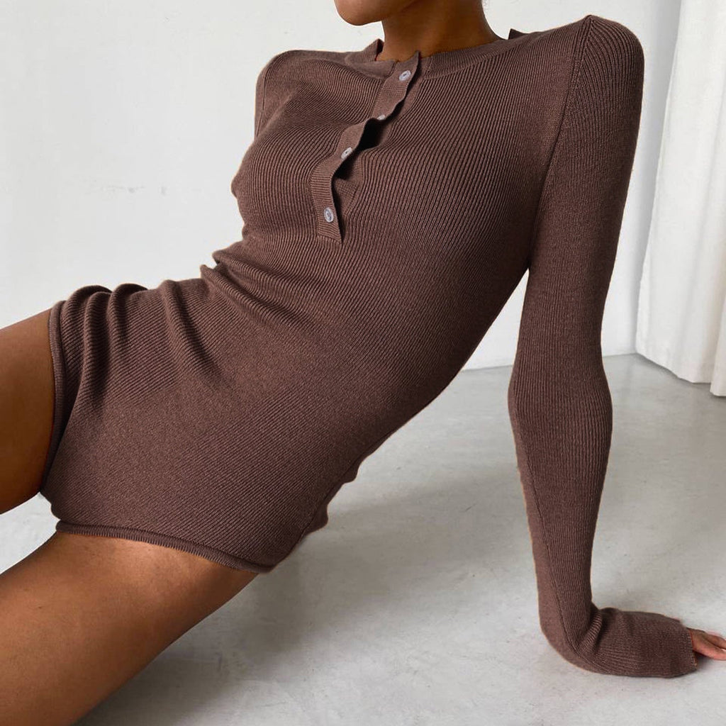 Body à manches longues pour femmes avec patte de boutonnage et texture côtelée R&B