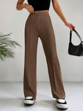 Pantalon Palazzo Femme Taille Haute avec Pli Marqué et Jambes Amples