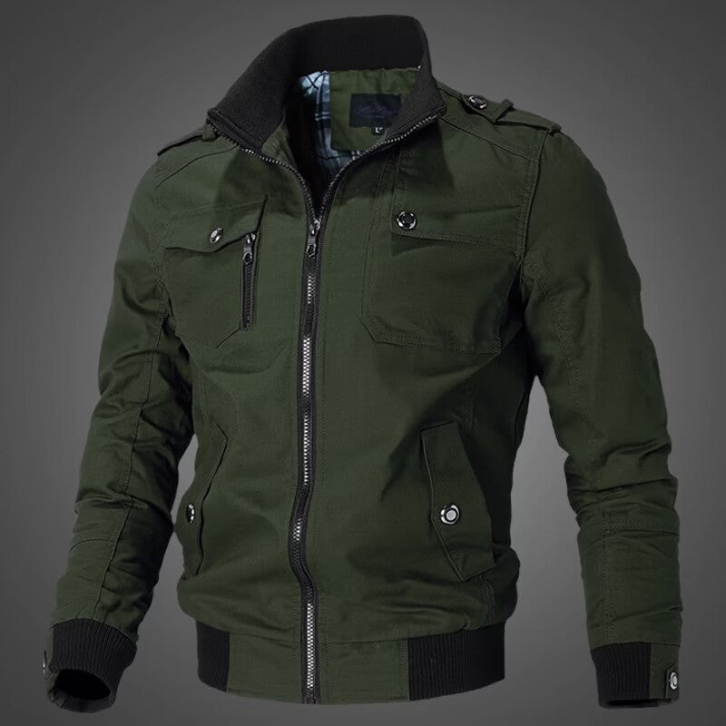 Veste bomber en toile ajustée pour hommes avec col montant, fermeture éclair sur le devant, épaulettes et poches fonctionnelles Echo Archiv