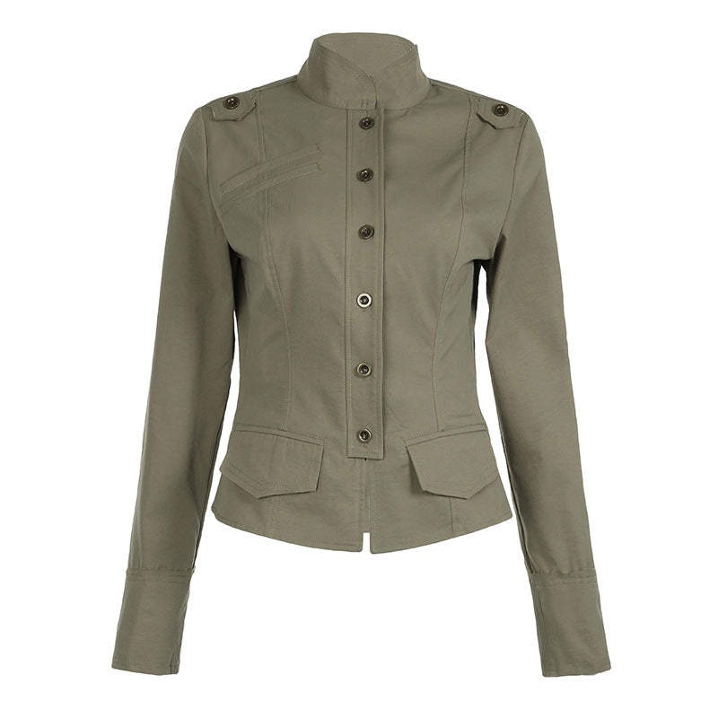 Veste militaire utilitaire cintrée pour femmes avec col montant, épaulettes et poches à rabat Echo Archiv