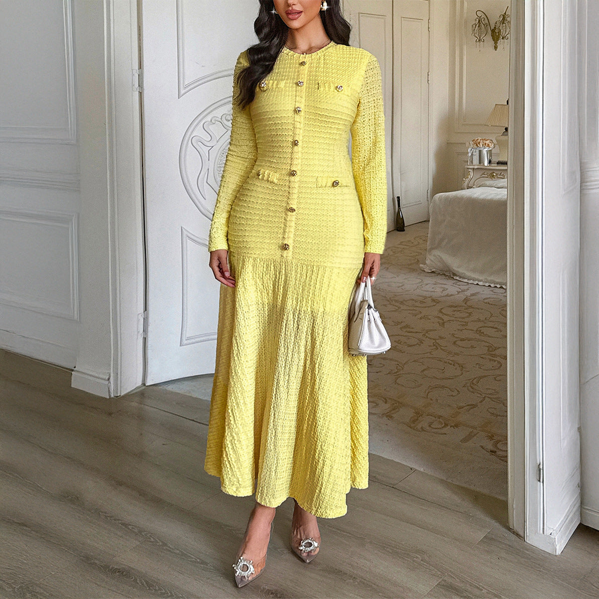 Robe maxi en tricot cintrée pour femmes avec boutonnière et boutons décoratifs Echo Archiv