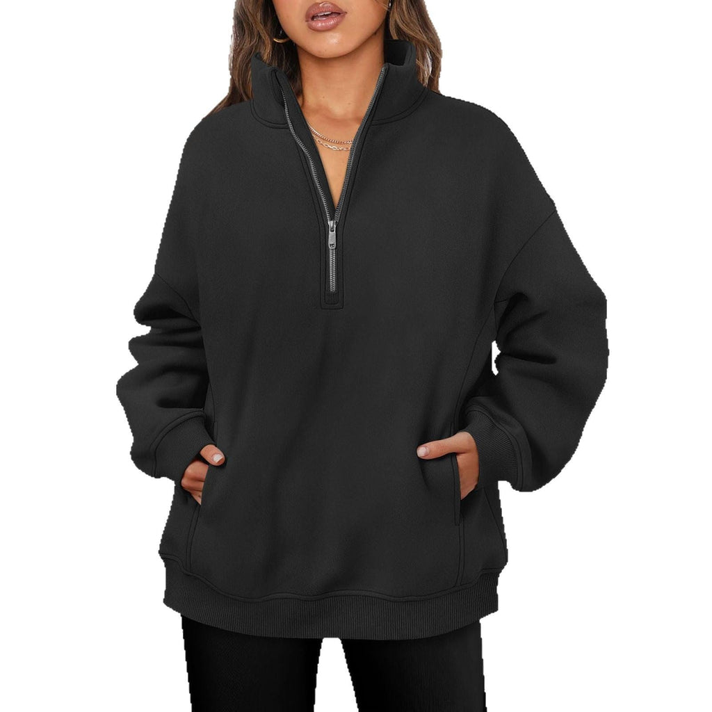 Pull demi-zip oversized pour femmes avec col montant, poche kangourou et bords côtelés Echo Archiv
