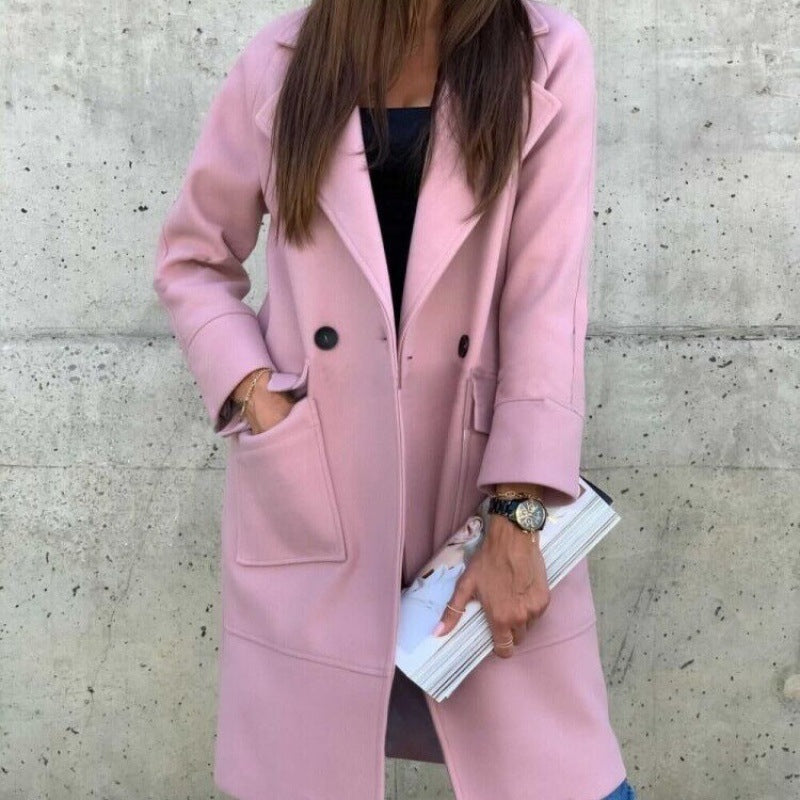 Manteau mi-long en mélange de laine pour femmes au design épuré avec col à revers et poches plaquées Echo Archive