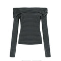 T-shirt à manches longues sans épaules pour femmes avec décolleté Carmen, coupe cintrée et motif à rayures fines Echo Archiv