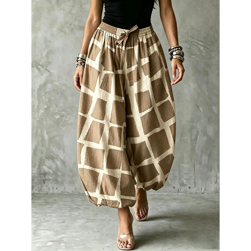 Pantalon Harem Femme Large en Style Ballon avec Taille Élastique et Motif Graphique Echoarchiv