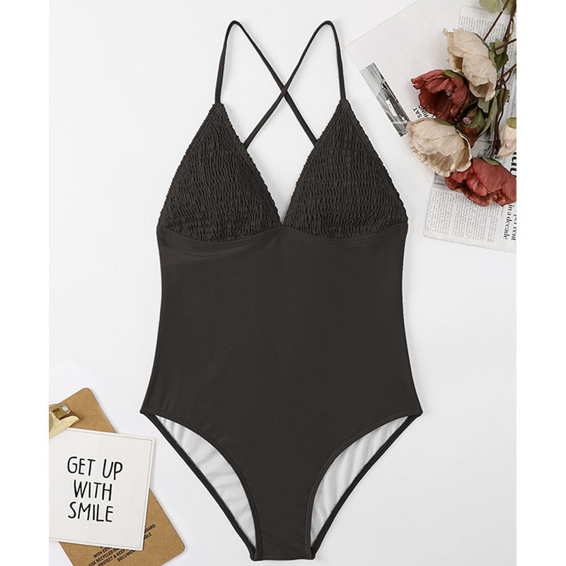 Maillot de bain une pièce à taille haute pour femmes avec haut froncé R&B