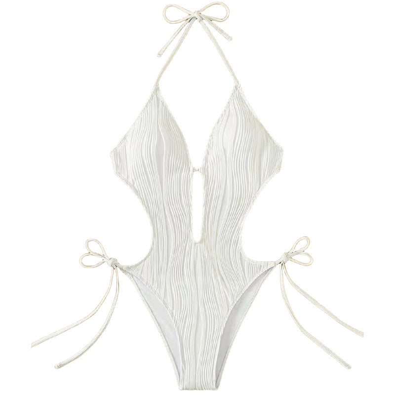 Maillot de bain une pièce pour femmes avec décolleté plongeant et design côtelé R&B