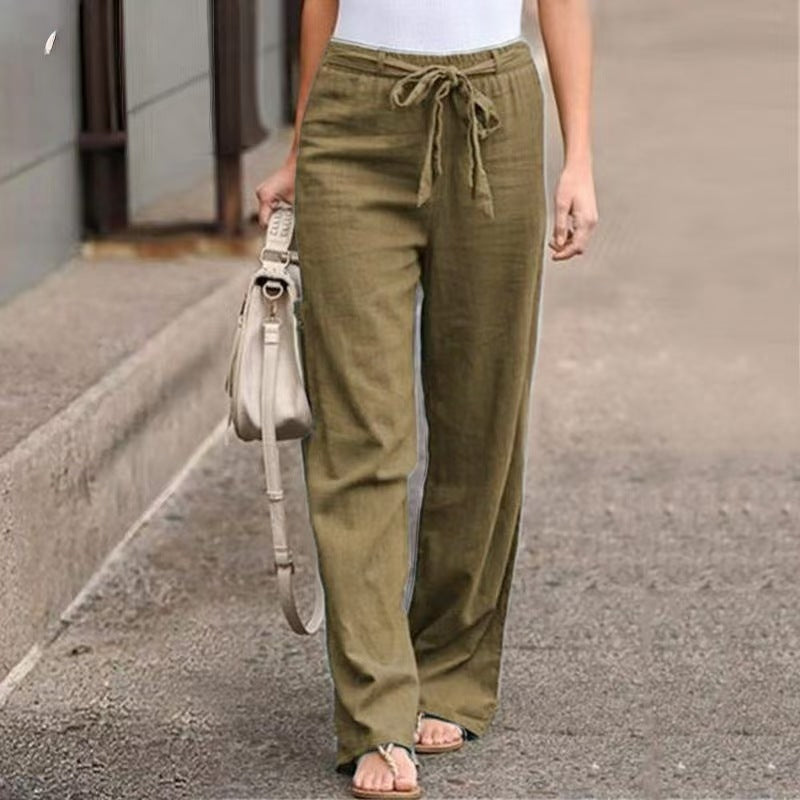 Pantalon large de lounge pour femmes avec taille élastique haute et cordon décoratif